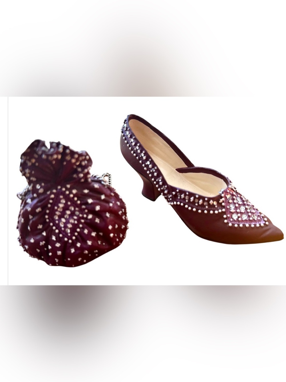 👛👠”Majestic“ Miniature Shoe&Box Purse Figurine Set-Just The Right Shoe